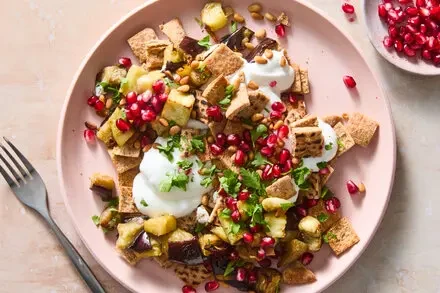 Eggplant Fatteh (Crispy Pita, Eggplant and Yogurt)