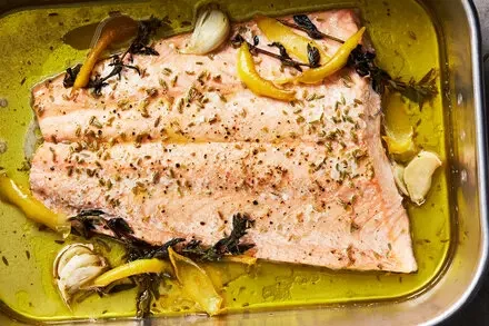 Olive-Oil Baked Salmon with Lemon & Aromatics